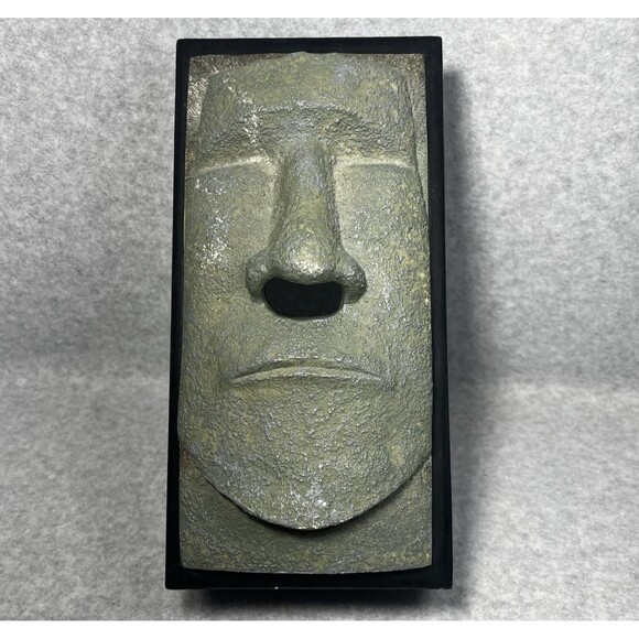 TIKI‎ Easter Island Moai Tissue Box Cover Faux Stone Green Face Dispenser Holder - Picture 1 of 13